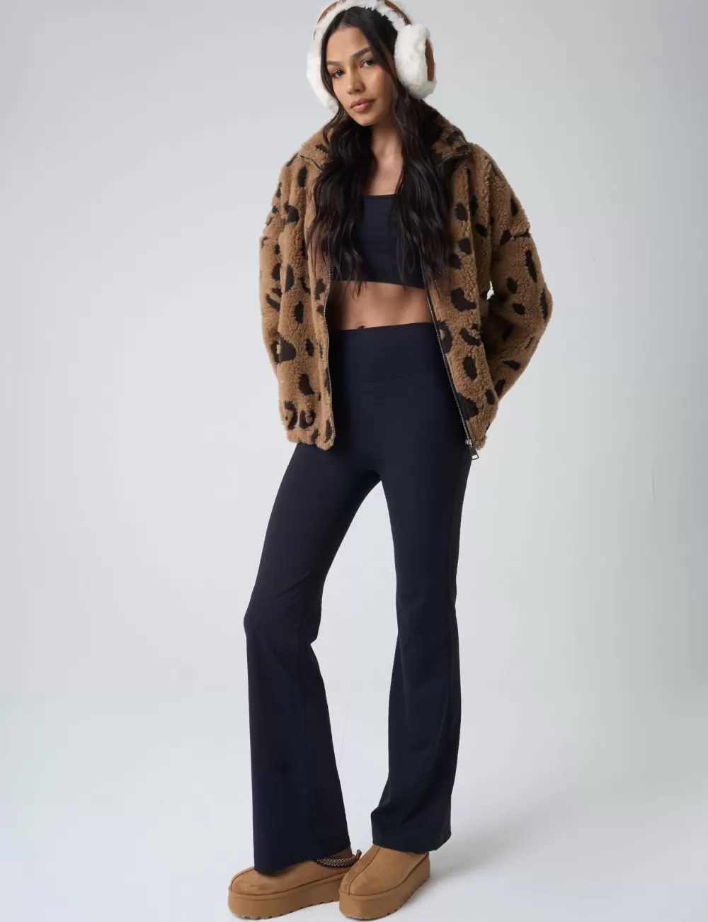 Cheap Public Desire Zip Up Fleece Jacket Leopard