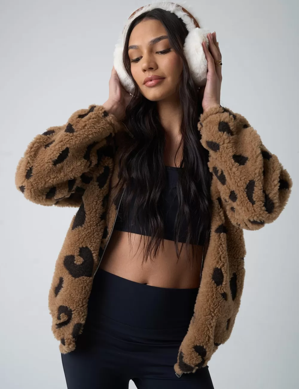 Cheap Public Desire Zip Up Fleece Jacket Leopard