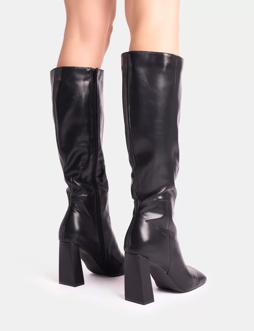 Outlet Public Desire Zoya Slanted Toe Block Heel Knee High Sock Boots Black
